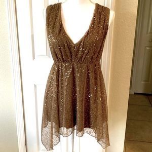 Boston Proper Sequin Taupe Top M/L